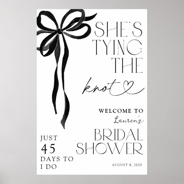 Tying the Knot  Black Bow Bridal Shower Welcom Poster (Front)