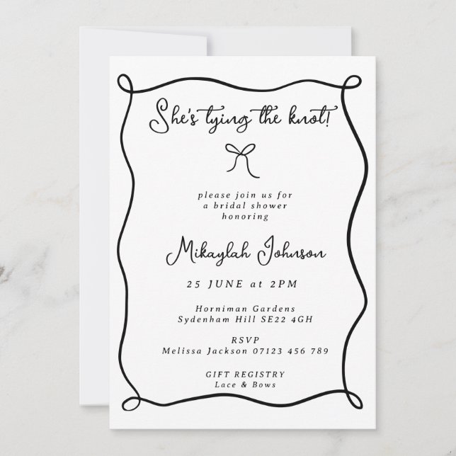 Tying the Knot Black & White Bow Bridal Shower Invitation (Front)