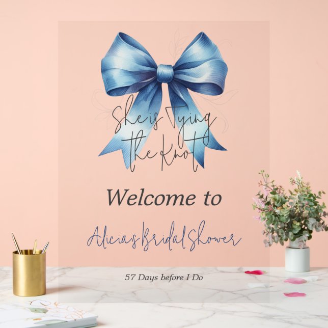 Tying the Knot Blue Bow Bridal Shower Welcome Acrylic Sign (Wedding)