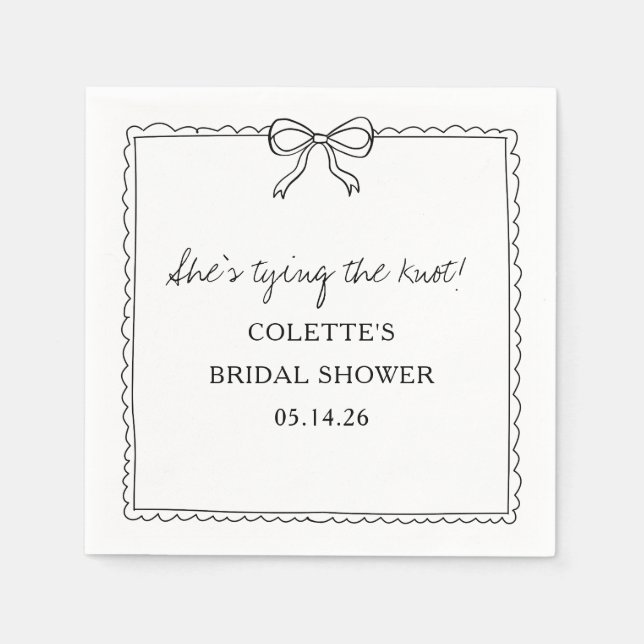 Tying the Knot Bow Hand Drawn Chic Bridal Shower Napkin (Front)
