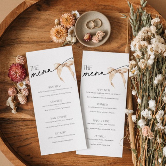 Tying the knot Bridal Shower Menu neutral bow (Creator Uploaded)
