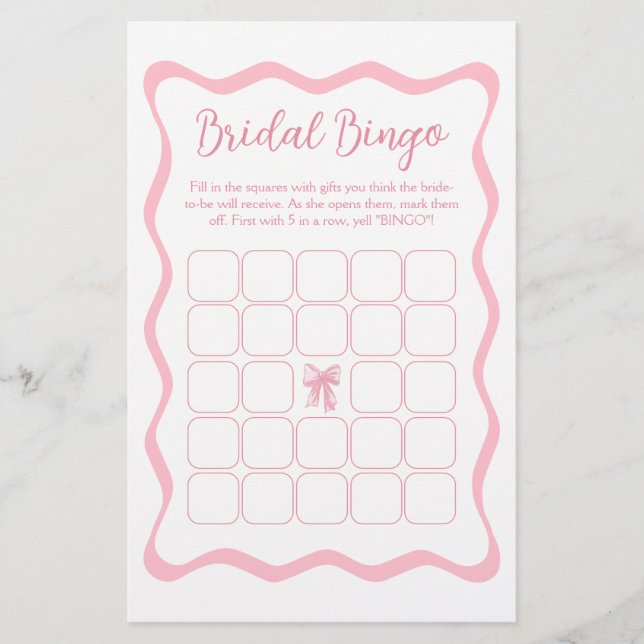 Tying the knot Bridal Shower Pink Bow Bingo Game (Front)