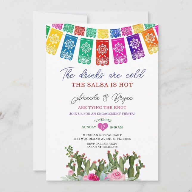 Tying The Knot Cactus Floral Engagement Fiesta Invitation (Front)