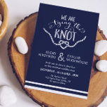 Tying the Knot Calligraphy Wedding Invitation<br><div class="desc">We are tying the knot! A trendy and fun version of the classic nautical wedding design in navy blue with white text and details,  like a heart-shaped knot.</div>