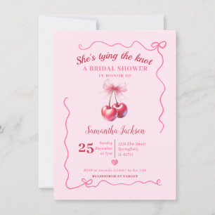 Tying the Knot Cherry Bridal Shower Handdrawn Bow Invitation