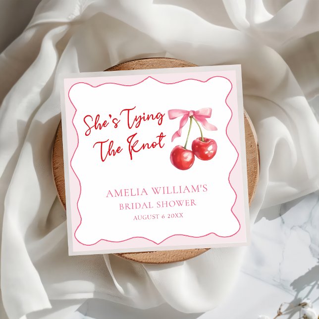 Tying the Knot Chic Coquette Cherry Bridal Shower Napkin (Creator Uploaded)