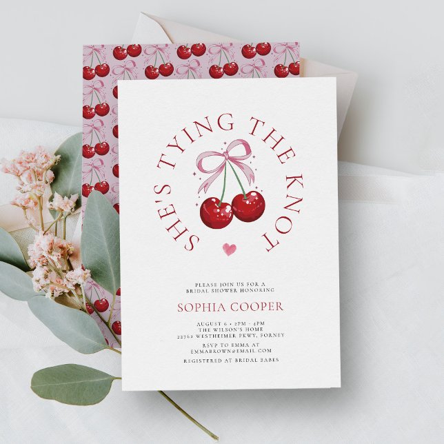 Tying the Knot Chic Modern Cherry Bridal Shower Invitation (Creator Uploaded)