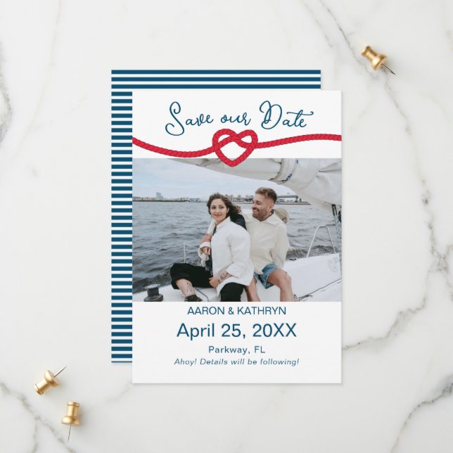 Tying the Knot Chic Nautical Photo Save the Date (Front/Back In Situ)