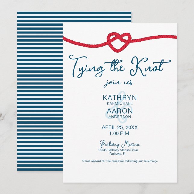 Tying the Knot Chic Nautical Wedding  Invitation (Front/Back)