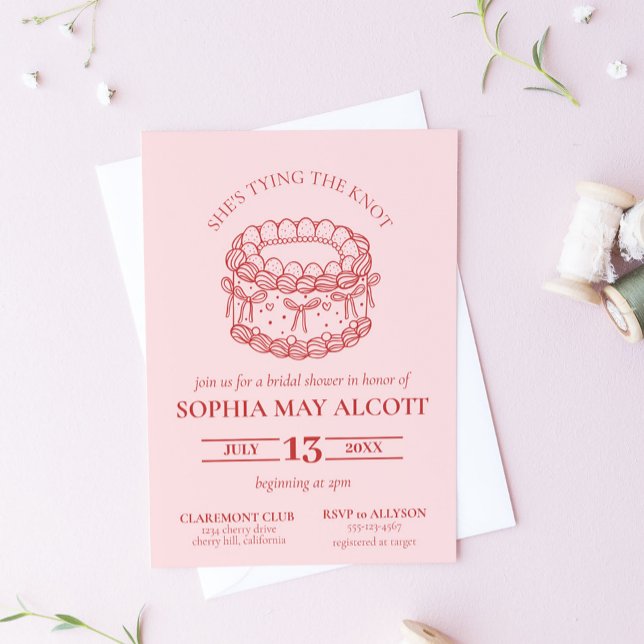 Tying the Knot Coquette Bow Cake Bridal Shower Invitation (Creator Uploaded)
