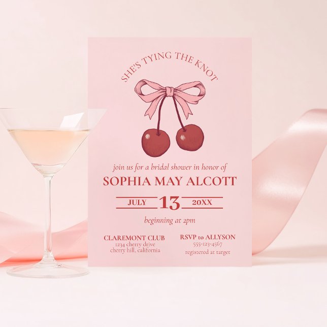 Tying the Knot Coquette Cherry Bow Bridal Shower Invitation (Creator Uploaded)