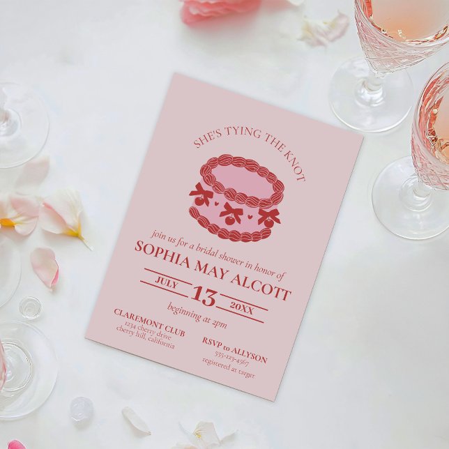 Tying the Knot Coquette Cherry Cake Bridal Shower Invitation (Creator Uploaded)