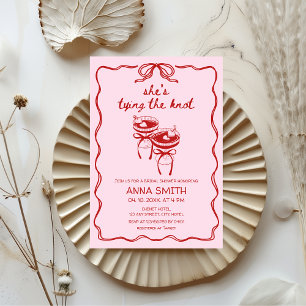 Tying the Knot Coquette Red Pink Bridal Shower Invitation