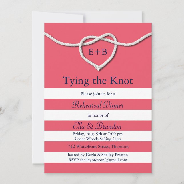 Tying the Knot Coral Rehearsal Dinner Invitation (Front)