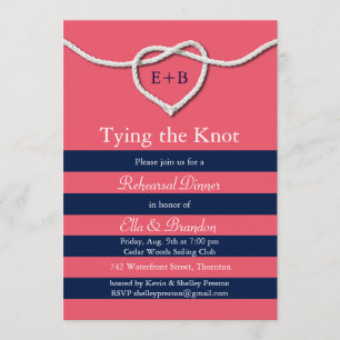 Tying the Knot Coral Rehearsal Dinner Invitation