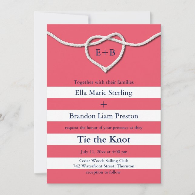 Tying the Knot Coral Wedding Invitation (Front)