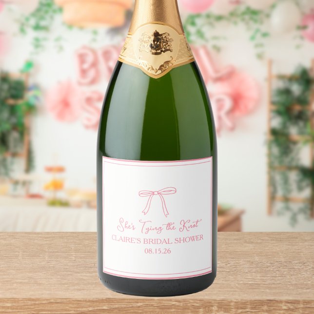 "Tying the Knot" Cute Fun Bow Bridal Shower Custom Sparkling Wine Label (Creator Uploaded)