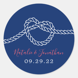 Tying the Knot Elegant Navy Blue Nautical Wedding Classic Round Sticker
