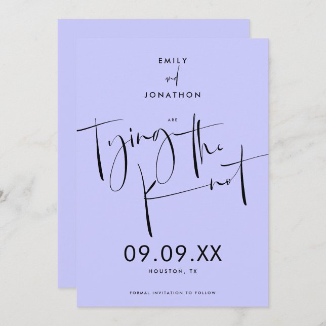 Tying the Knot Elegant Script Lavender Blue Save The Date (Front/Back)
