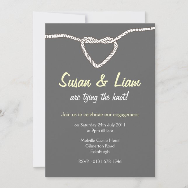 Tying the Knot Engagement Party -yellow & grey Invitation (Front)