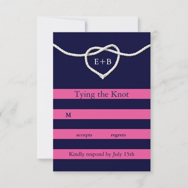 Tying the Knot Fuchsia & Navy RSVP Card (Front)