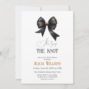 Tying the Knot Gold Black Bow Bridal Shower Invitation