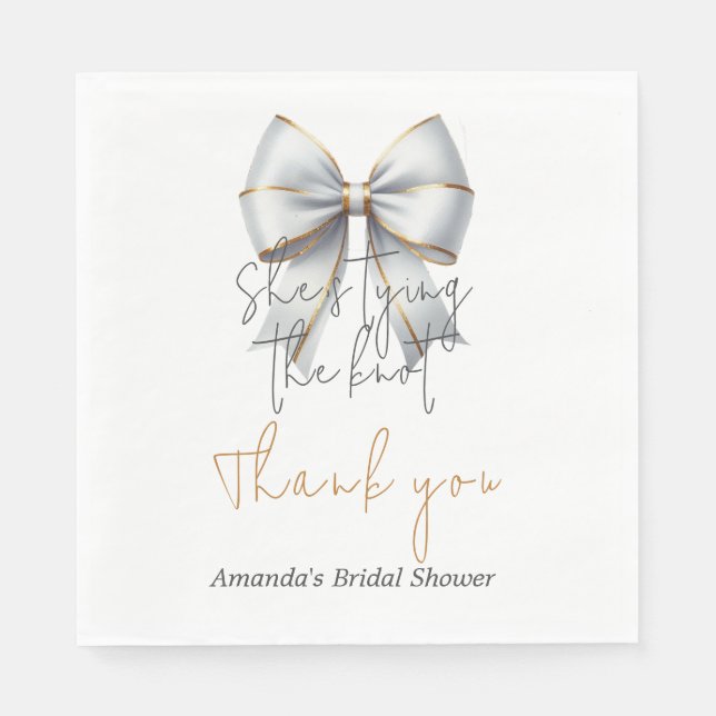 Tying the Knot Gold White Bow Bridal Shower Napkin (Front)