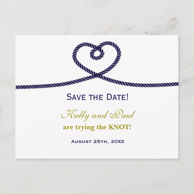 TYING THE KNOT Heart Rope Wedding Date Postcard (Front)