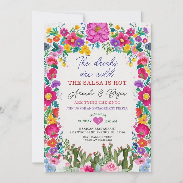Tying The Knot Mexican Floral Engagement Fiesta Invitation (Front)