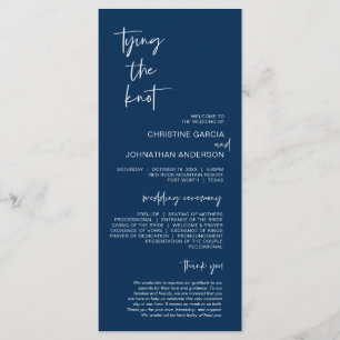 Tying the knot, Modern Navy Blue Wedding Program Programme