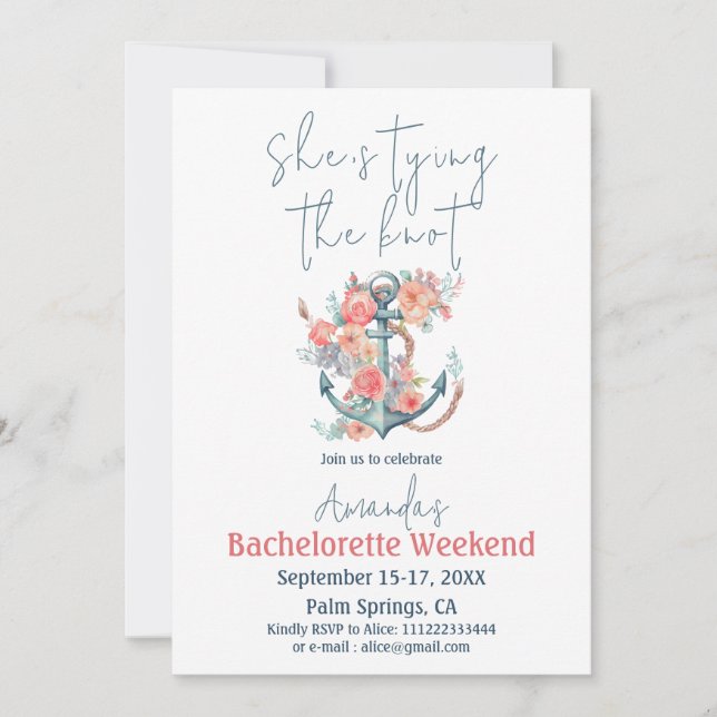 Tying the Knot Nautical Bachelorette Itinerary Invitation (Front)