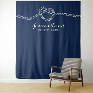 Tying the Knot Navy Blue Summer Wedding Backdrops Tapestry