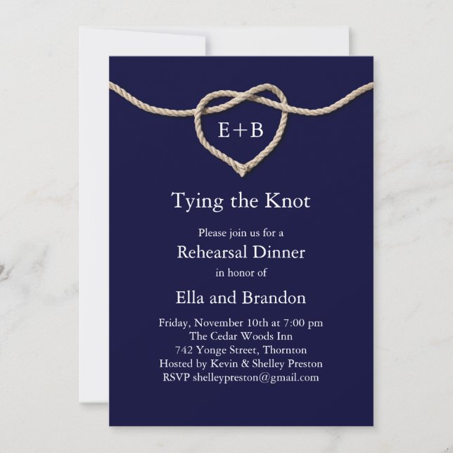 Tying the Knot Navy Rehearsal Dinner Invitation (Front)