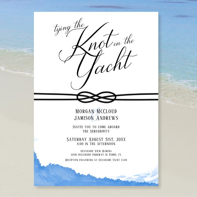 Tying the Knot on the Yacht Ocean Blue Watercolor  Invitation (Creator Uploaded)