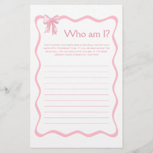 Tying the knot Pink Bow Bridal Shower Game