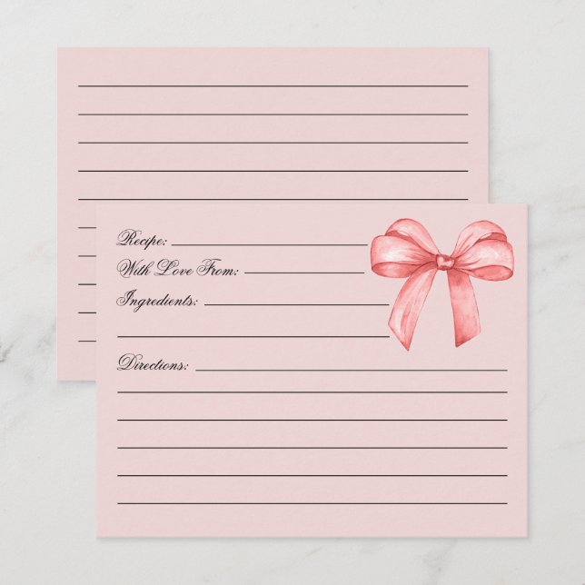 tying the knot pink bow Bridal Shower Recipe  Enclosure Card (Front/Back)