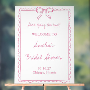 Tying the Knot Pink Bow Bridal Shower Welcome Sign