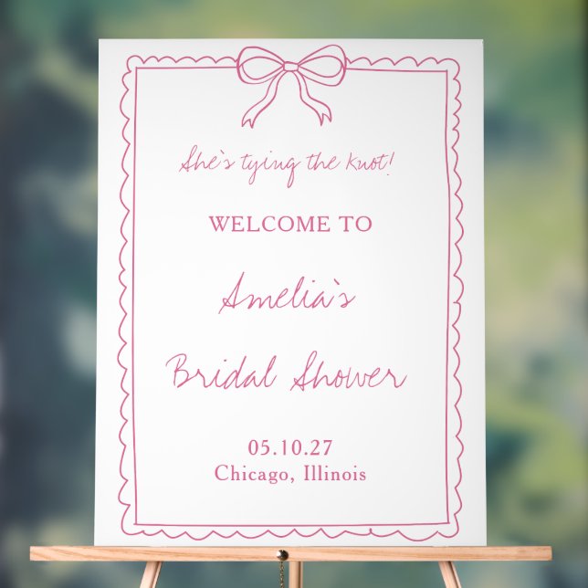 Tying the Knot Pink Bow Bridal Shower Welcome Sign (Neutral)