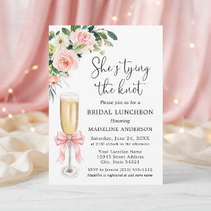 Tying the Knot Pink Bow Floral Bridal Luncheon Invitation