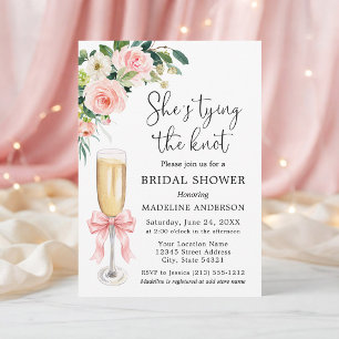 Tying the Knot Pink Bow Floral Bridal Shower Invitation