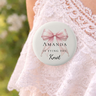 Tying the knot pink bow ivory pearls Bachelorette 6 Cm Round Badge