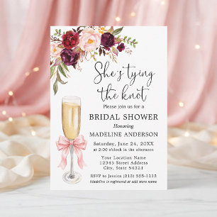 Tying the Knot Pink Bow Mixed Floral Bridal Shower Invitation
