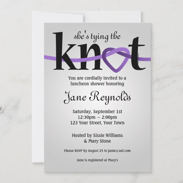 Tying The Knot (PUR) Wedding Shower Invitation (Front)