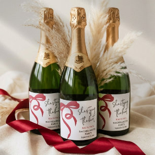 Tying the Knot Red Coquette Bow Bachelorette Party Sparkling Wine Label