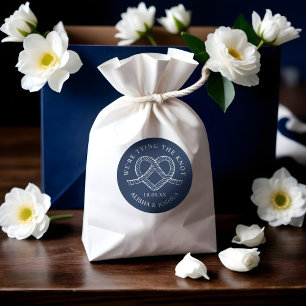 Tying The Knot Rope Heart Nautical Navy & White Classic Round Sticker