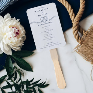 Tying The Knot Rope Heart White Wedding Program  Hand Fan