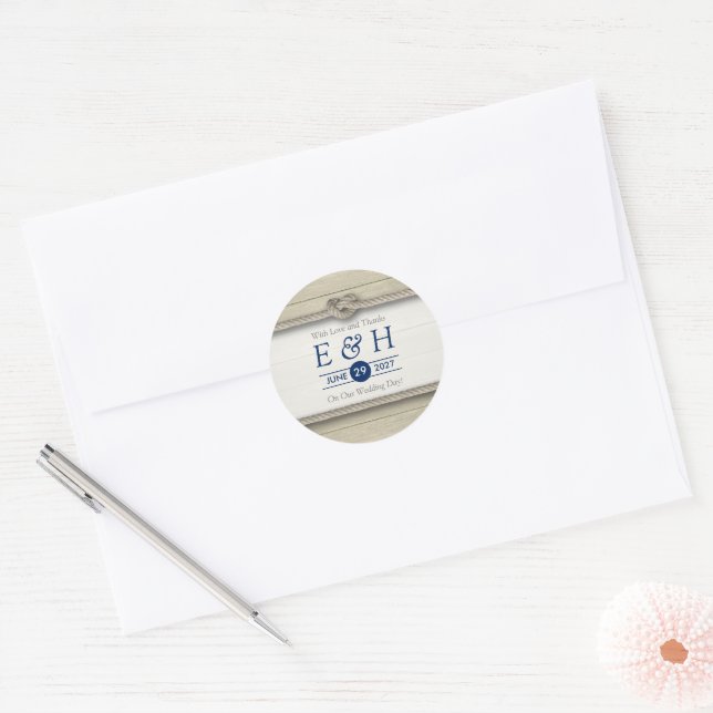 Tying The Knot Rustic Beach Wedding Favour Classic Round Sticker (Envelope)