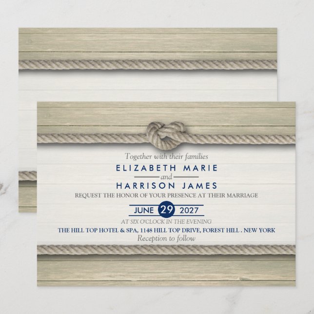 Tying The Knot Rustic Beach Wedding Invitation (Front/Back)