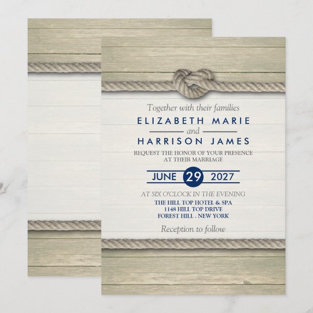 Tying The Knot Rustic Beach Wedding Invitation (Front/Back)