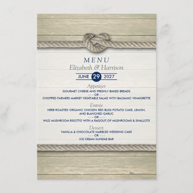 Tying The Knot Rustic Beach Wedding Menu (Front)